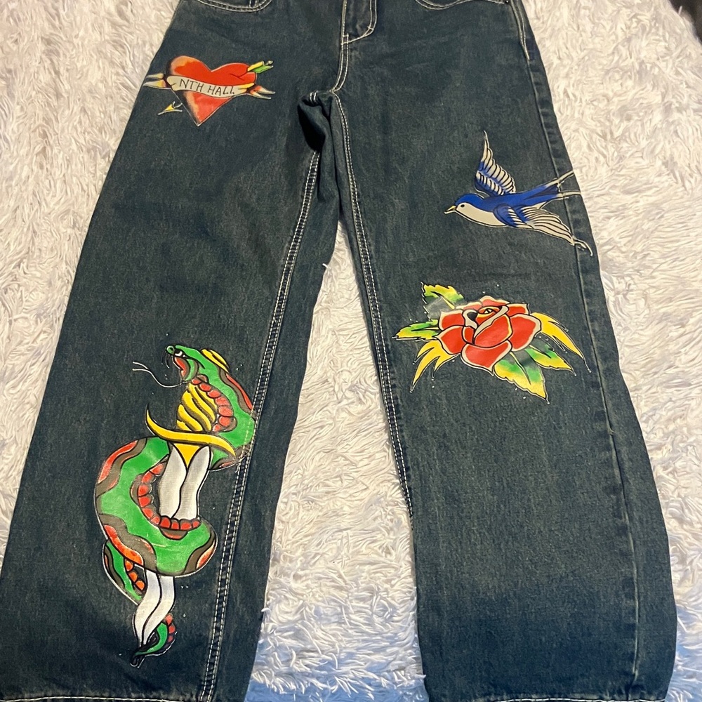 Ninth Hall Idle size 4 straight leg jeans with decals